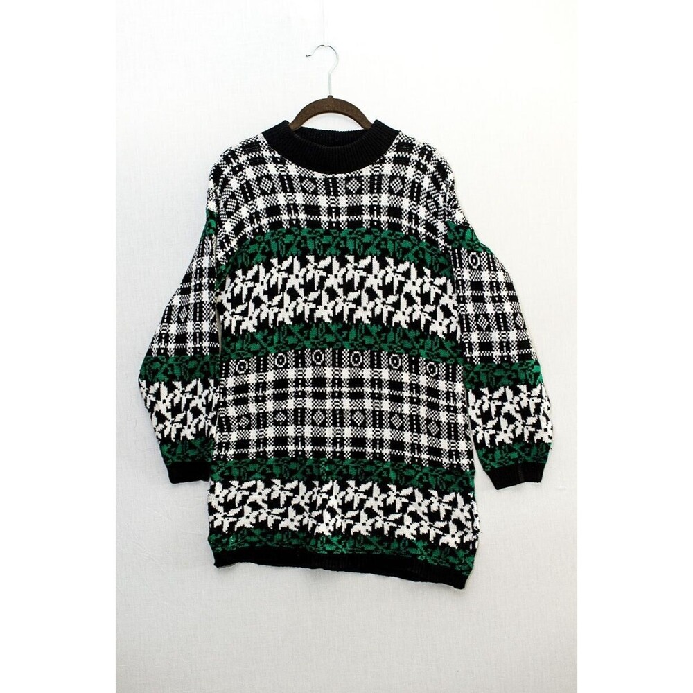 VTG American Pride Holiday Sweater White Black Green Pullover Ugly Party